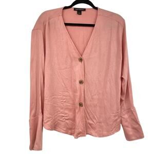 Something Navy Pink Button Front Cardigan Sweater Womens S Lightweight Beachy